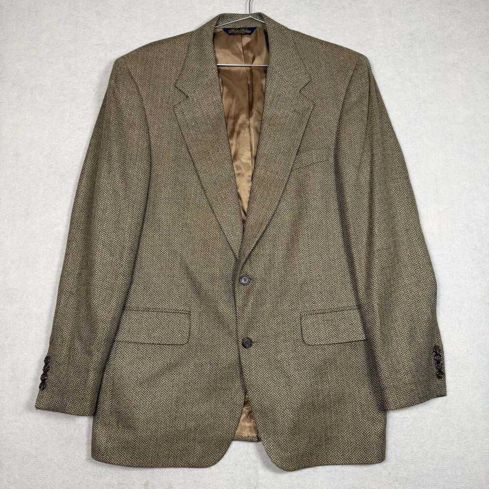 Vintage Brooks Brothers Blazer Mens 39 Brown Herringbone Tweed Blazer Union USA